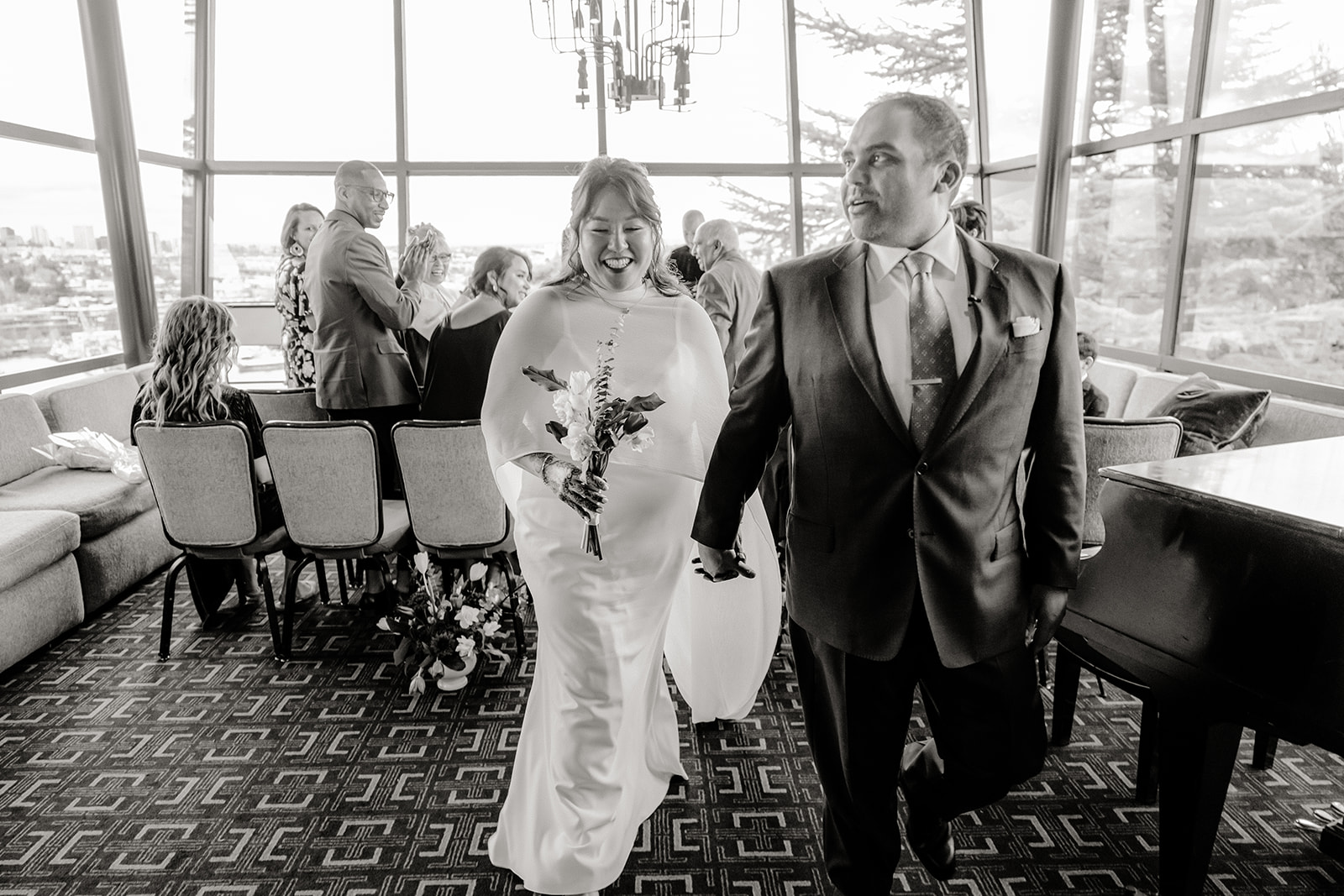bride and groom leaving ceremony at Canlis