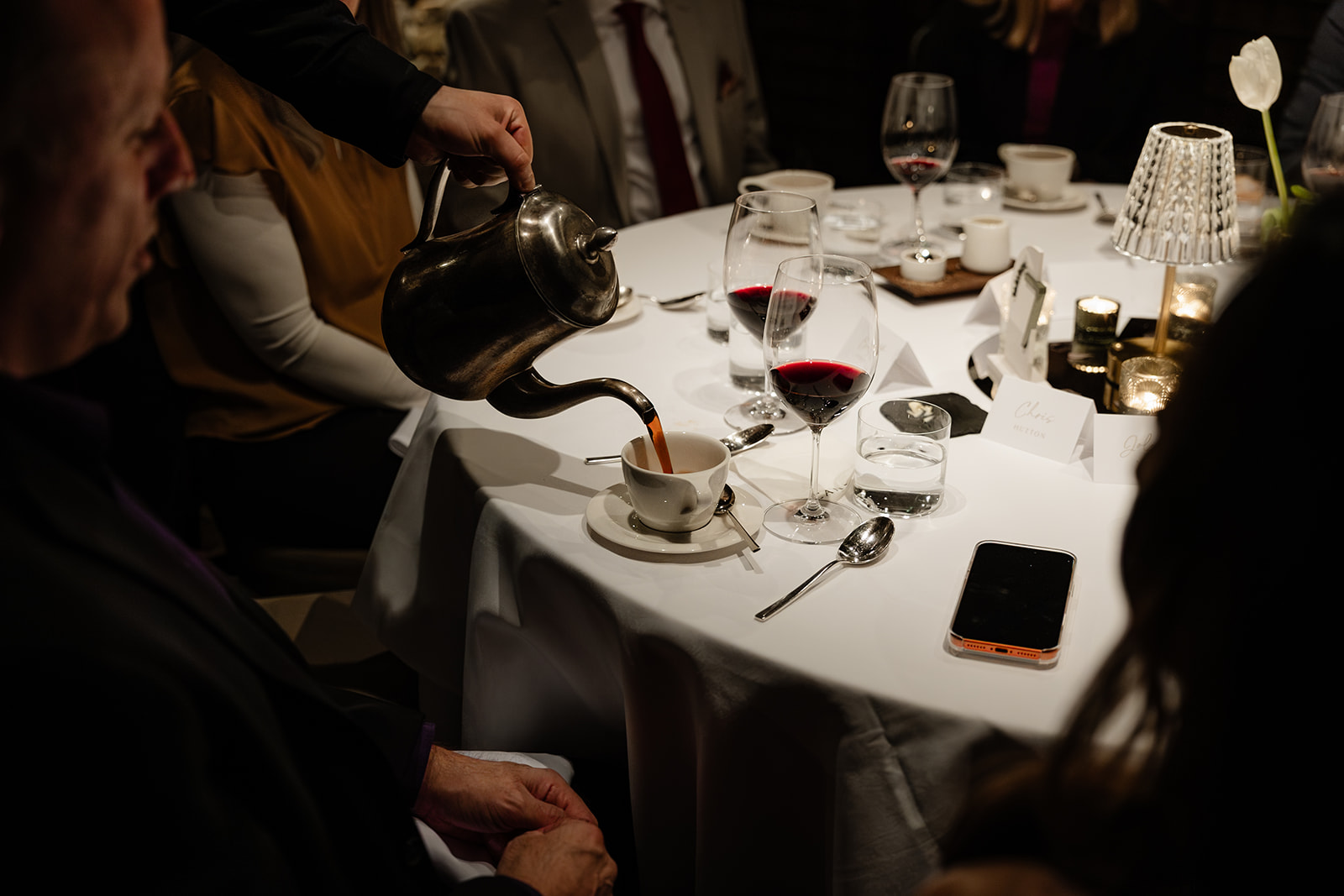 tea is poured at canlis wedding