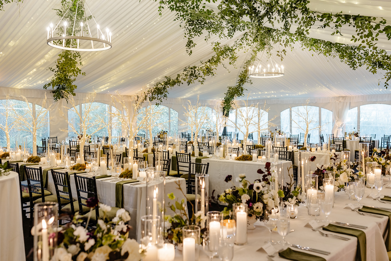 wedding table details with tree lights
