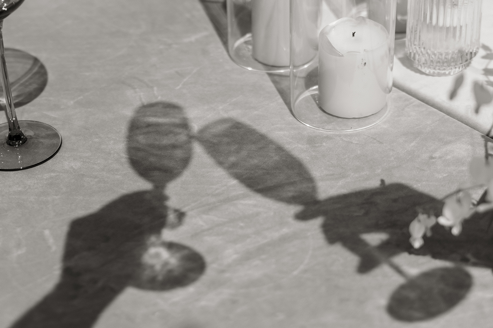 shadows of glasses clink