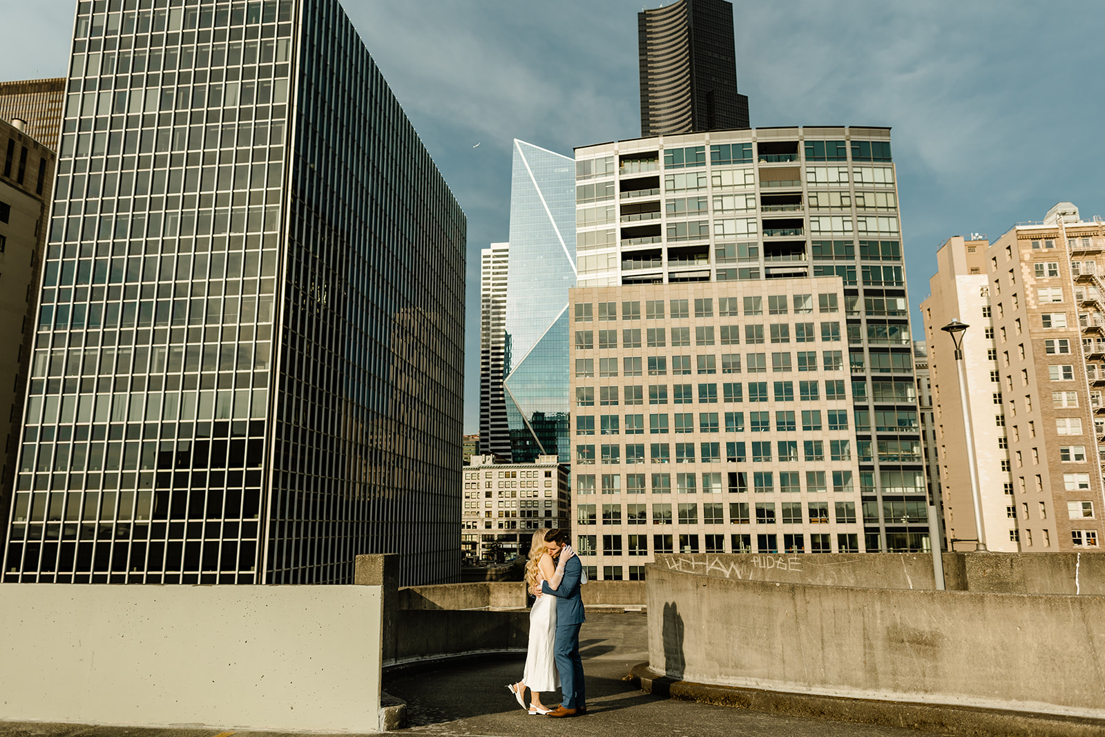 bride and groom embrace in Seattle