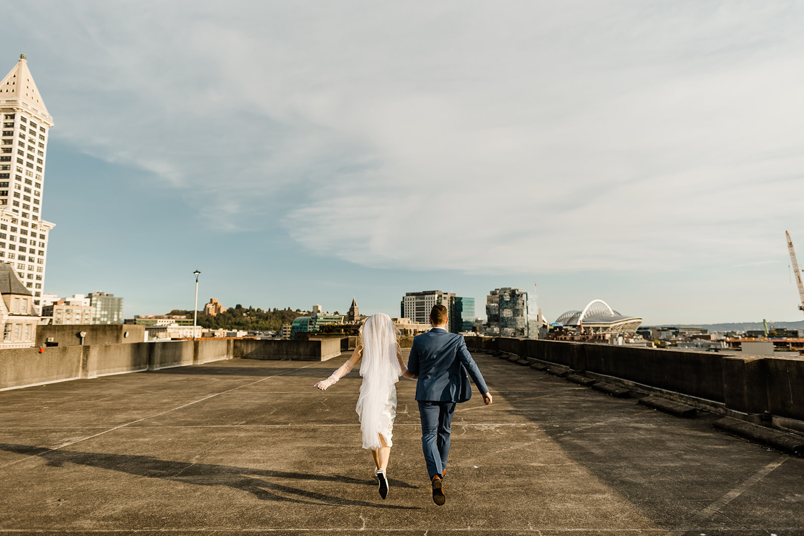 couple runs on rooftop