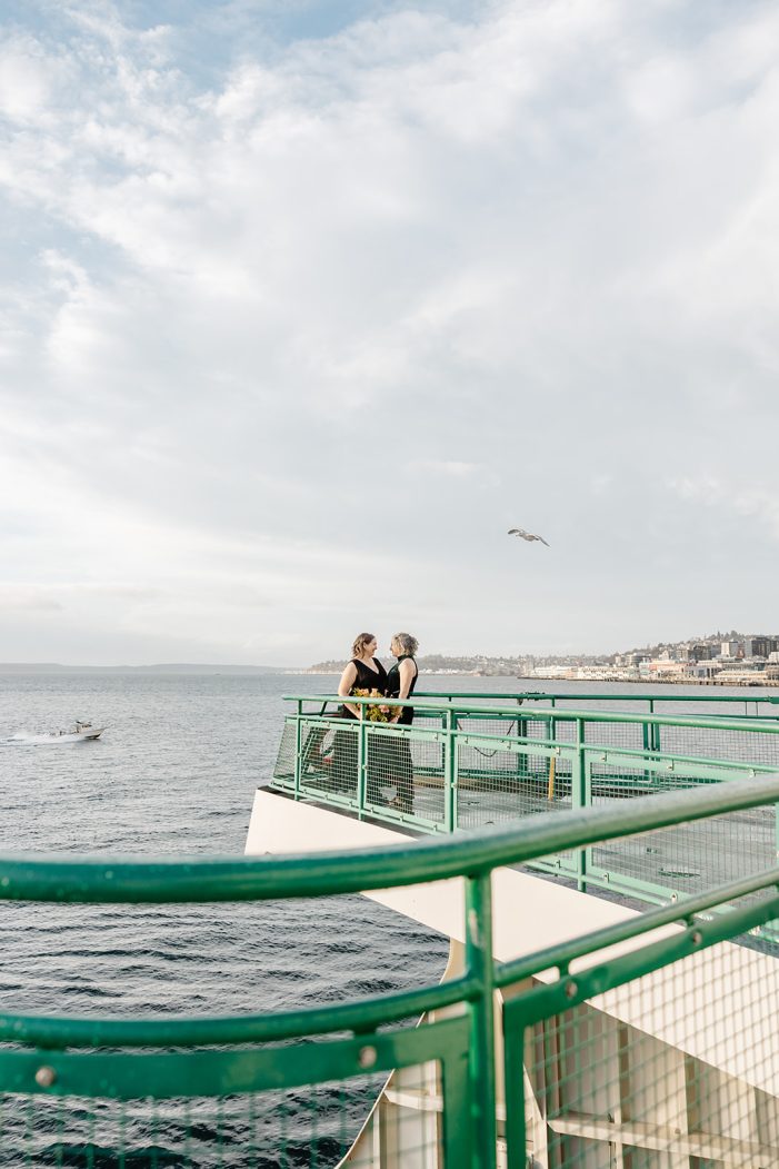 two brides on a ferry boat
