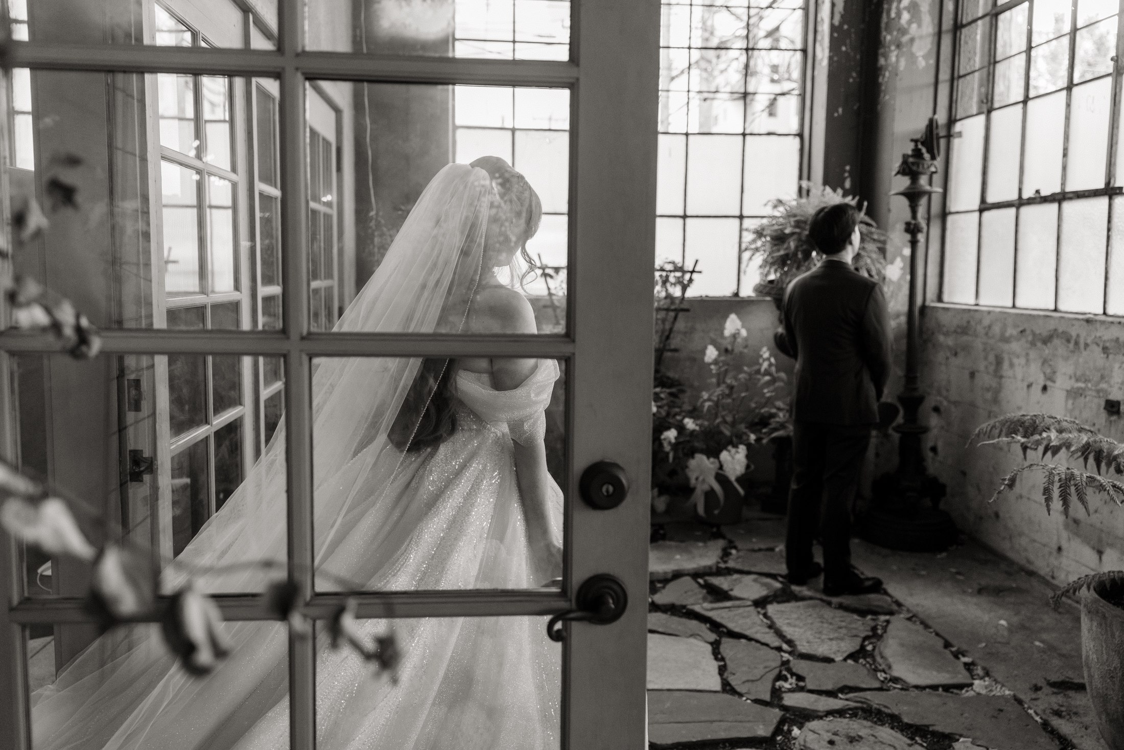 bride comes out for first look
