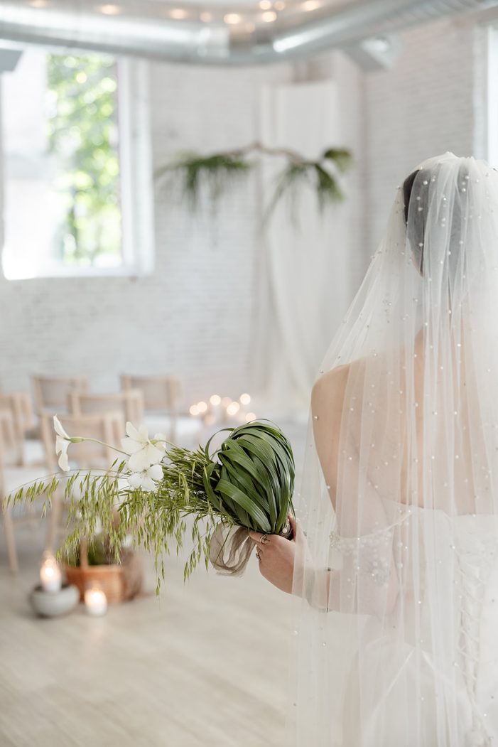 bride looks at reception