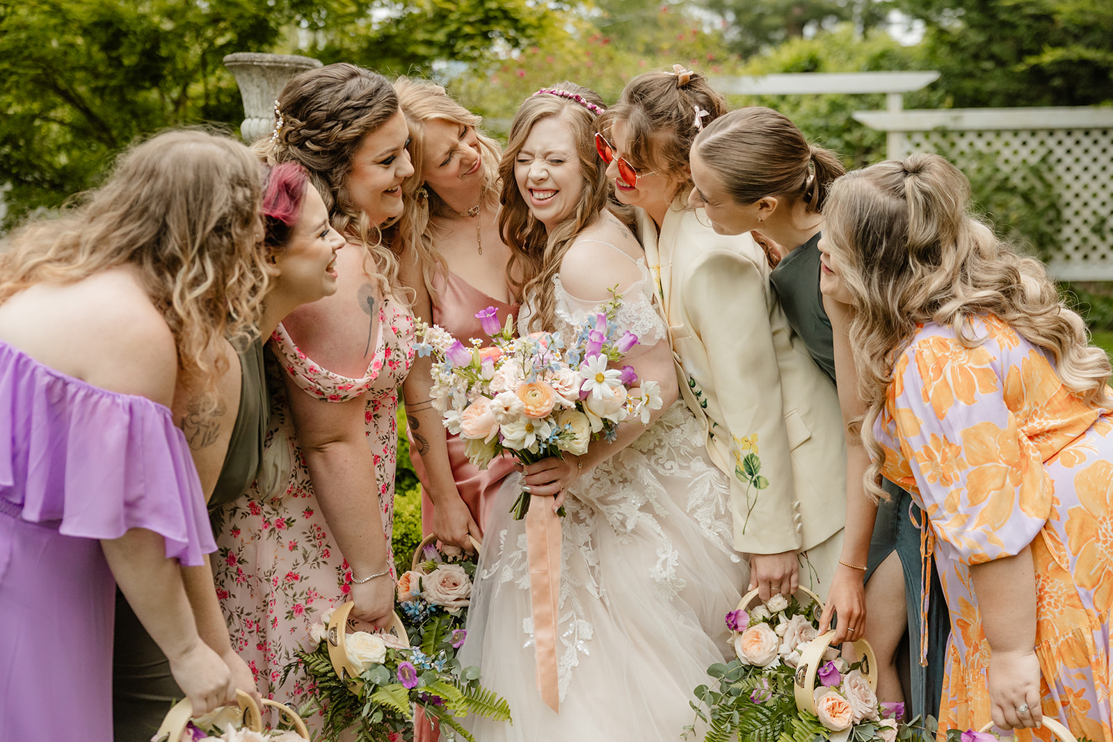 bride with her bridesmaids