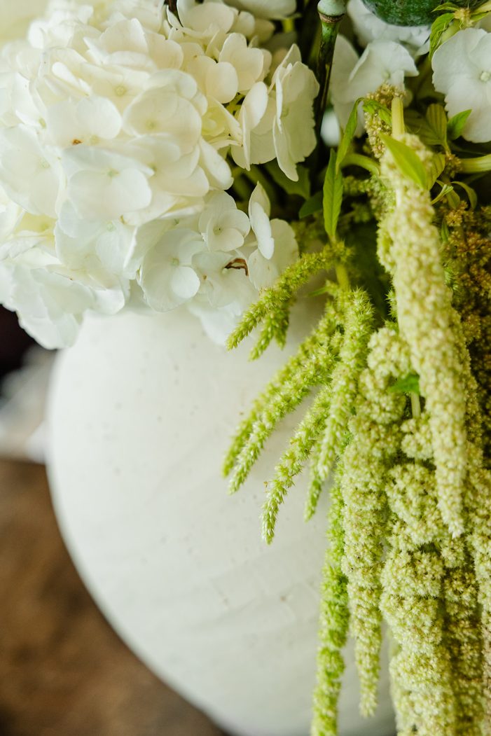 green and white florals at a wedding