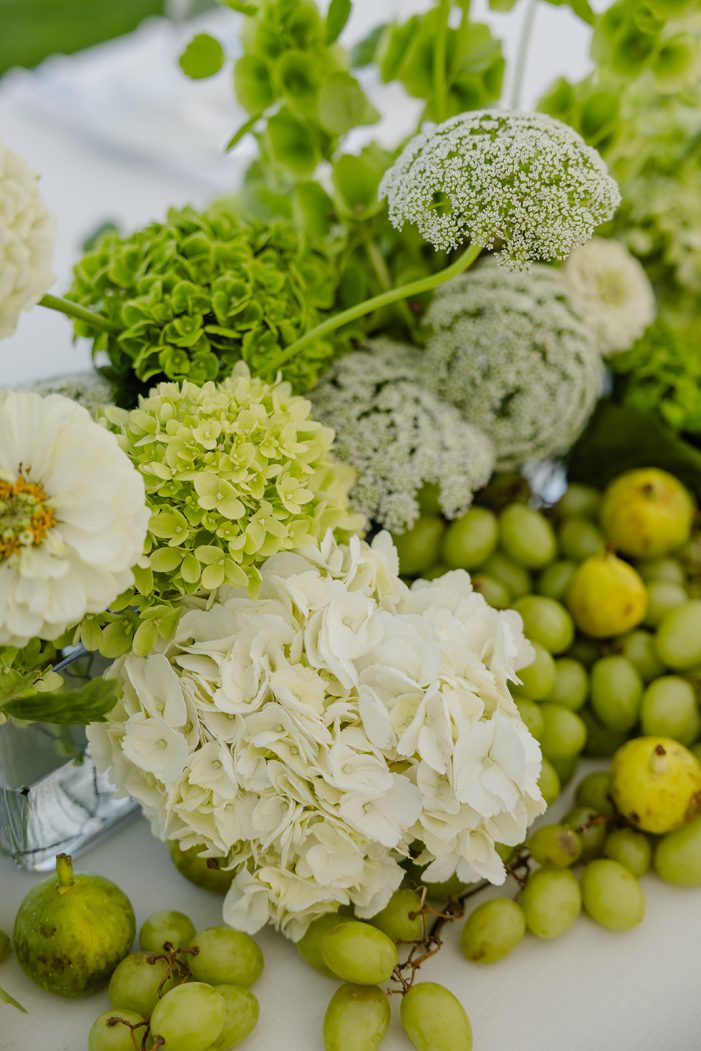 green and white florals at a wedding