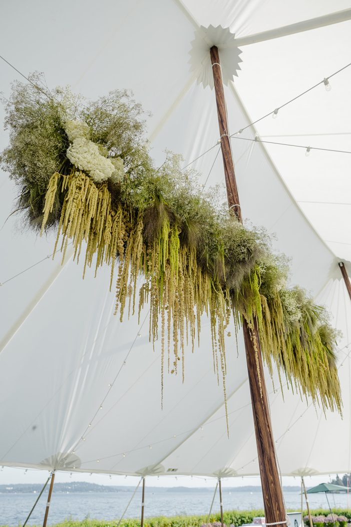 green and white florals at a wedding