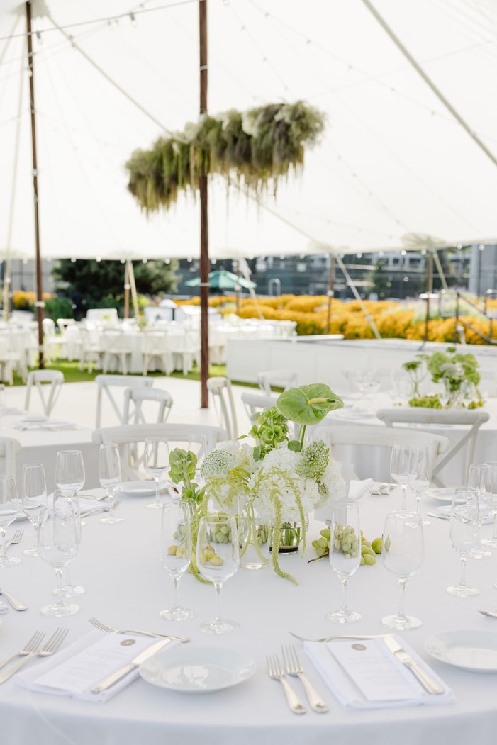 green and white florals at a wedding