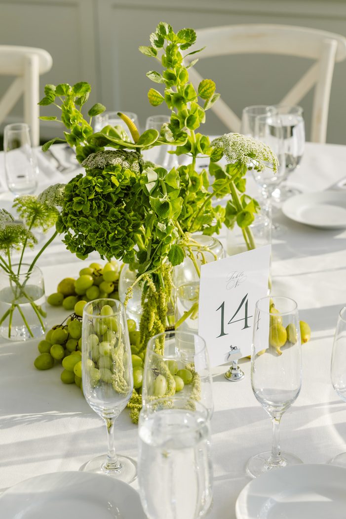 green and white florals at a wedding