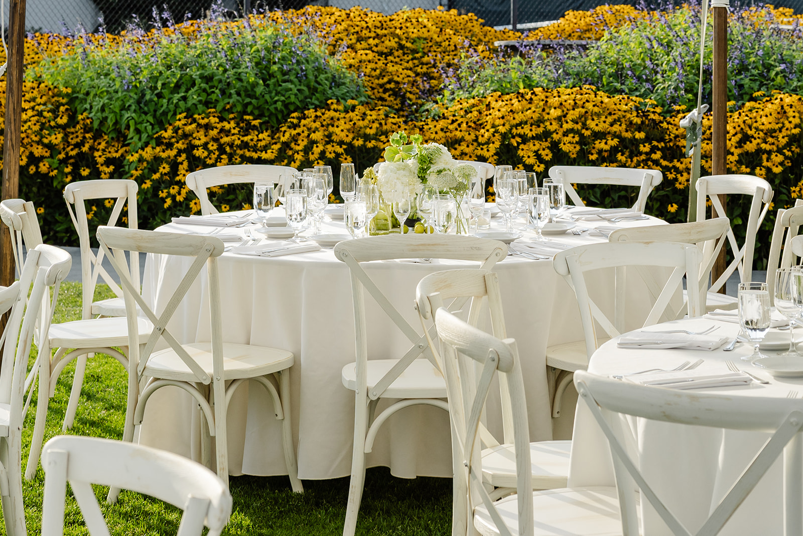 green and white florals at a wedding