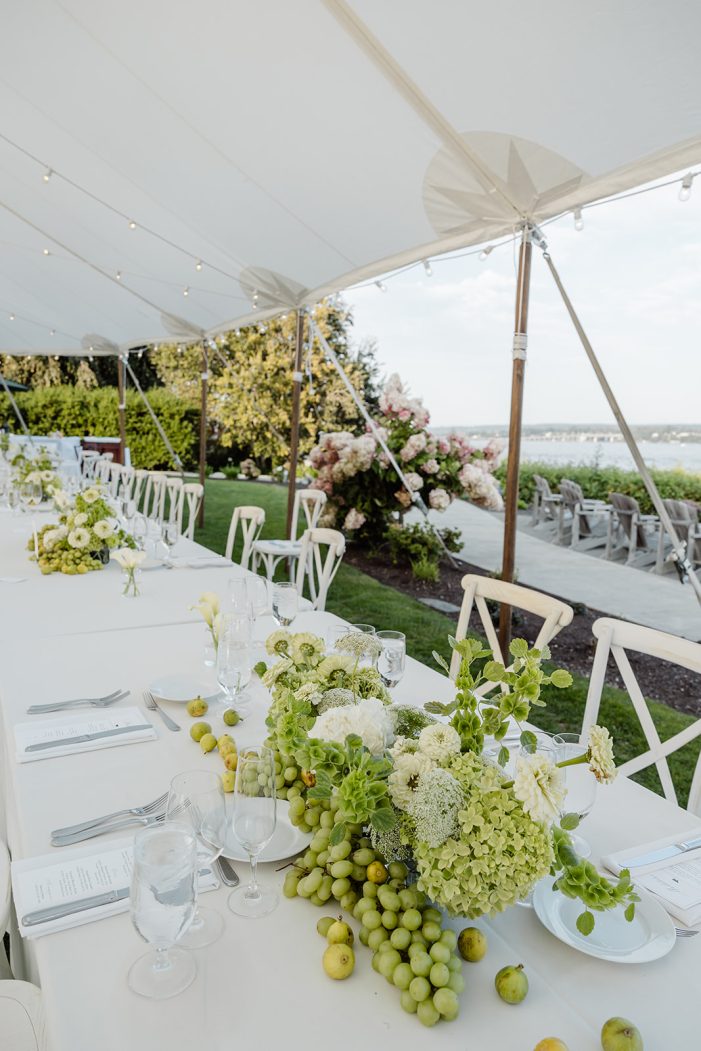 green and white florals at a wedding