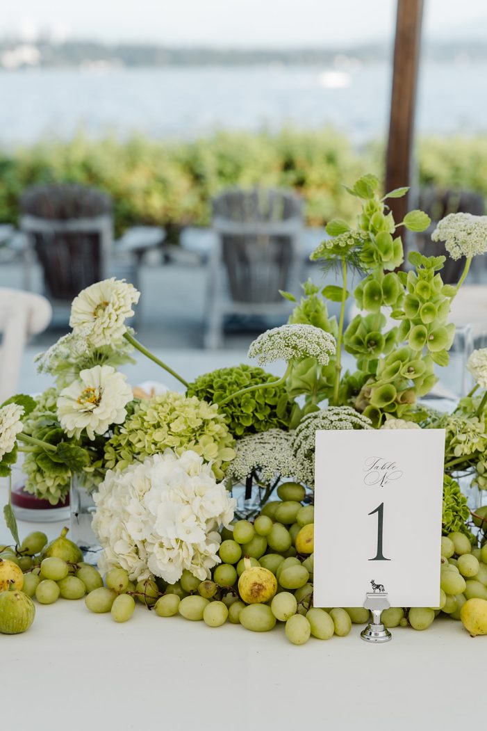 green and white florals at a wedding