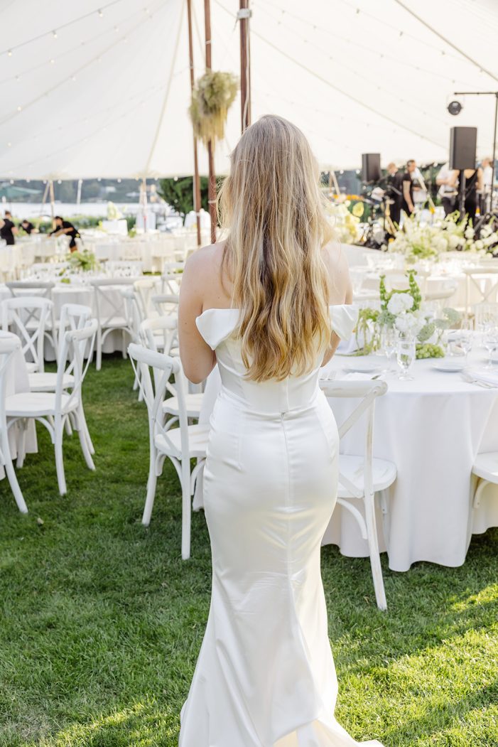 bride looks at reception