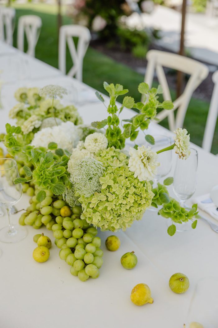 green and white florals at a wedding
