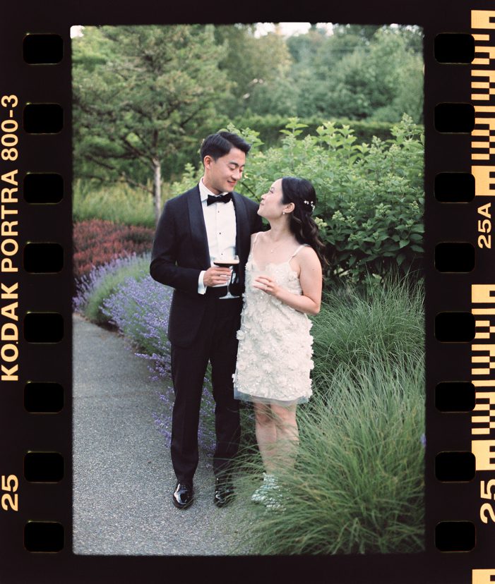 bride and groom in garden at columbia winery