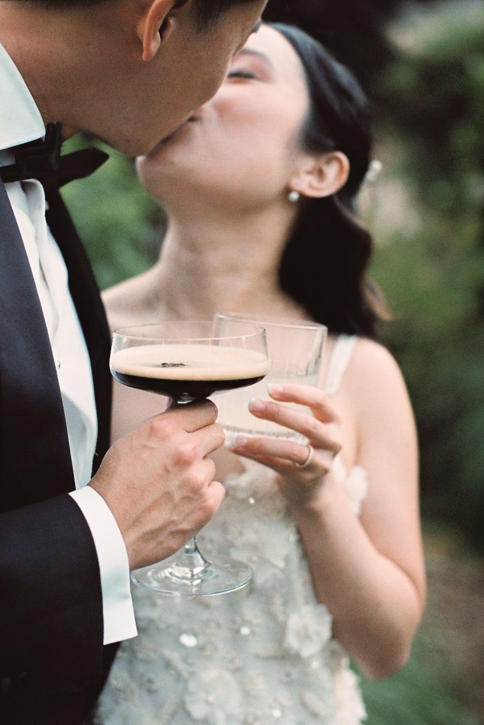 bride and groom in garden at columbia winery