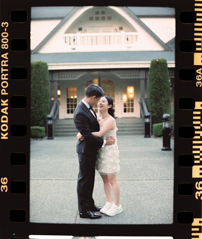 bride and groom in garden at columbia winery
