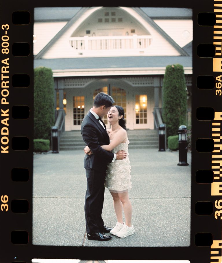 bride and groom in garden at columbia winery