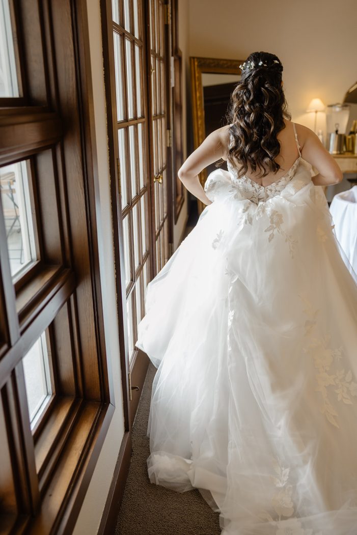 train on brides dress